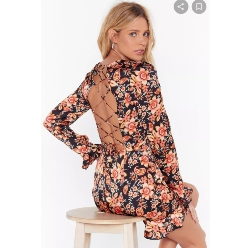 Nasty girl collection Paisley floral mini dress long sleeve